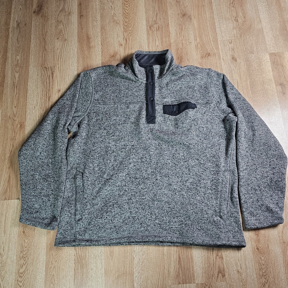 Eddie Bauer Fleece Pullover Mens XL Gray Snap Neck Sweater Jacket 2251